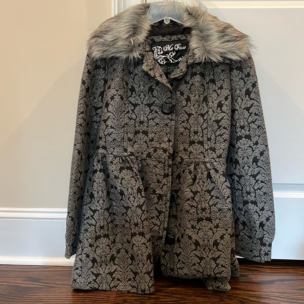 Size L Fur Neck Wool Blend Coat